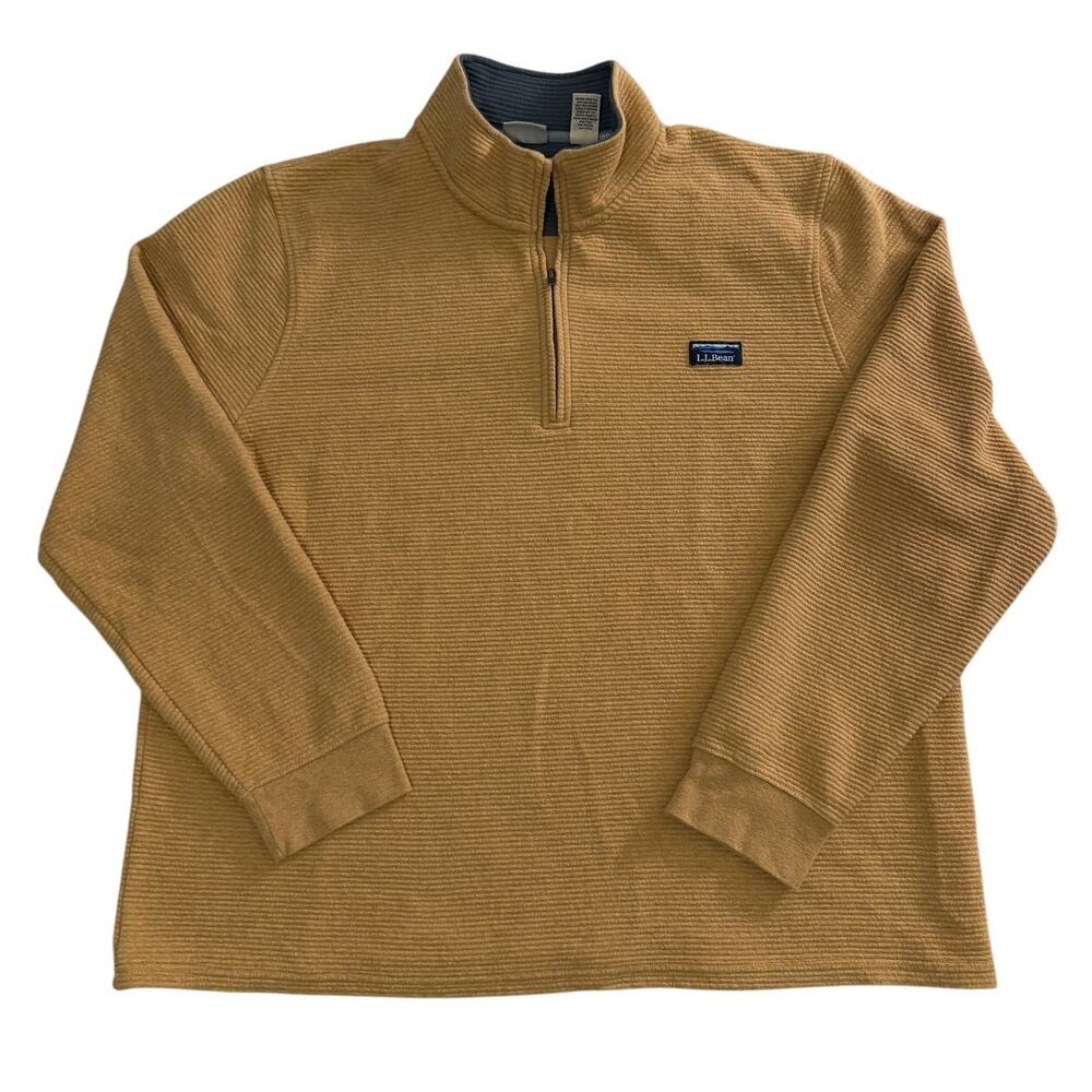 L.L.Bean Sweater Men's XXL Yellow Lakewashed Double Knit 1/4 Zip Pullover 520811